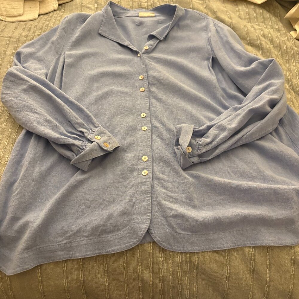 Poetry Chambray Blue Funnel Neck Blouse sz 12